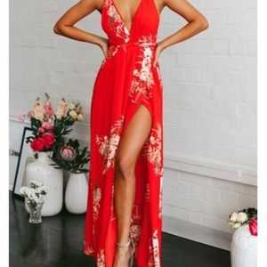 Hello Molly Red Floral Open Back Maxi Dress